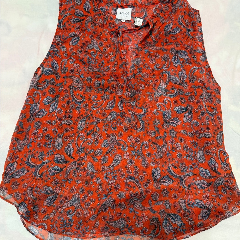 Misa Los Angeles Paisley Sleeveless Top - Orange/Red Size L $230 Retail EUC